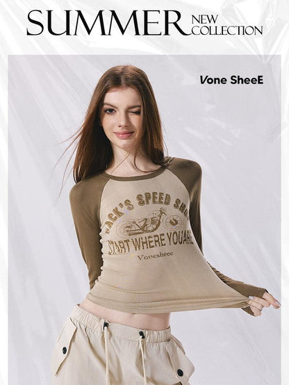 Vone SheeE Slim Fit Color Block Raglan Print Women&