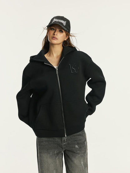 Vone SheeE Solid Loose Fit Thick Cotton Womens Long Sleeve Zip-up Hoodies