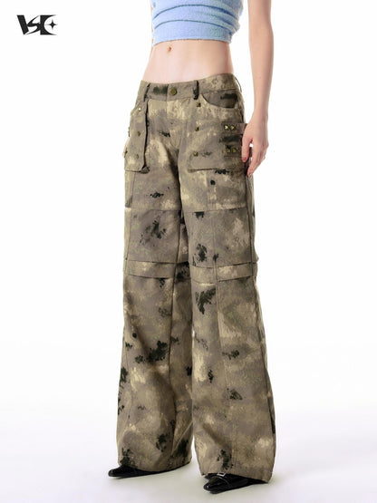 Vone SheeE Studded Camo Low Waist Straight Leg Cotton Women&