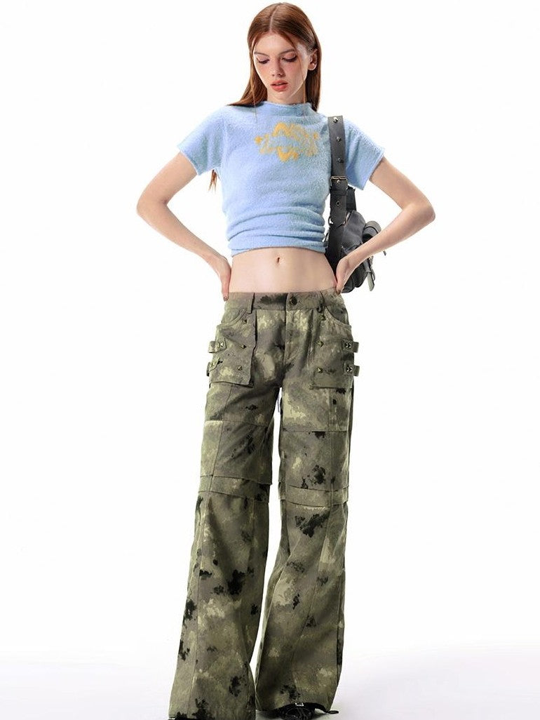 Vone SheeE Studded Camo Low Waist Straight Leg Cotton Women&