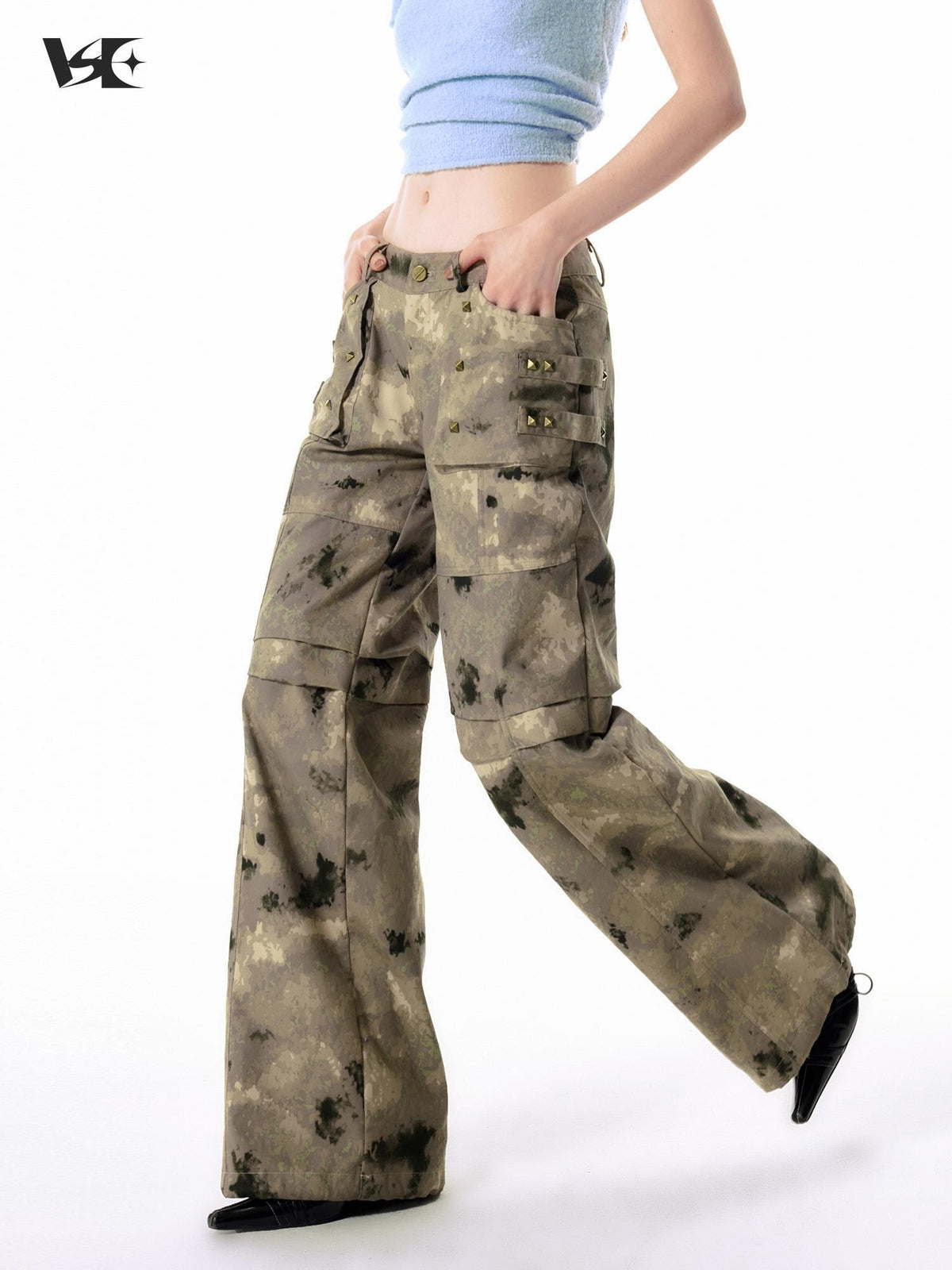 Vone SheeE Studded Camo Low Waist Straight Leg Cotton Women&