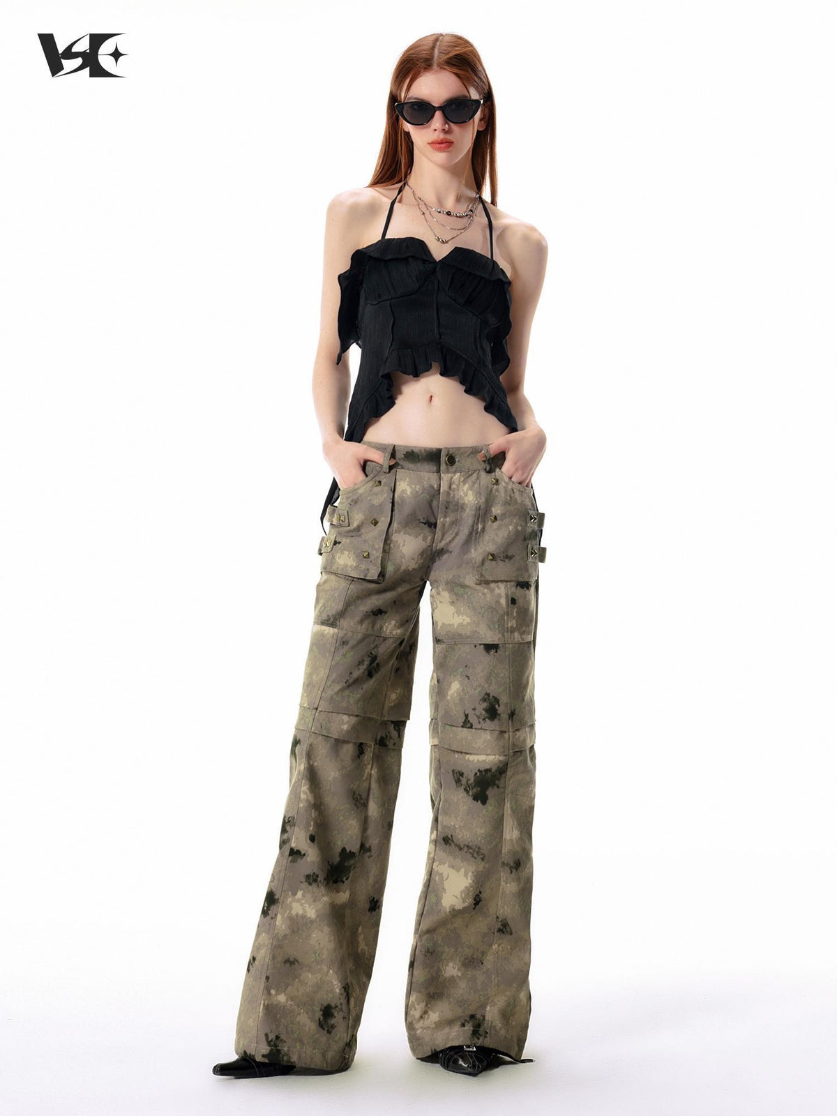 Vone SheeE Studded Camo Low Waist Straight Leg Cotton Women&