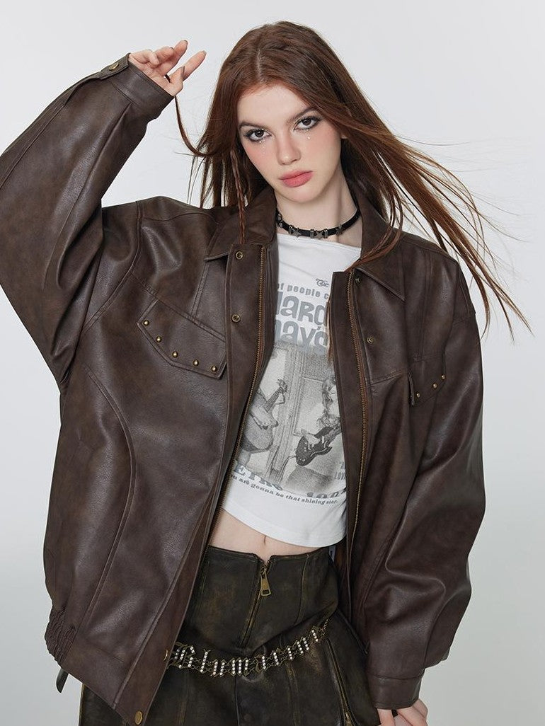 Vone SheeE Studded Cropped American Retro Women&