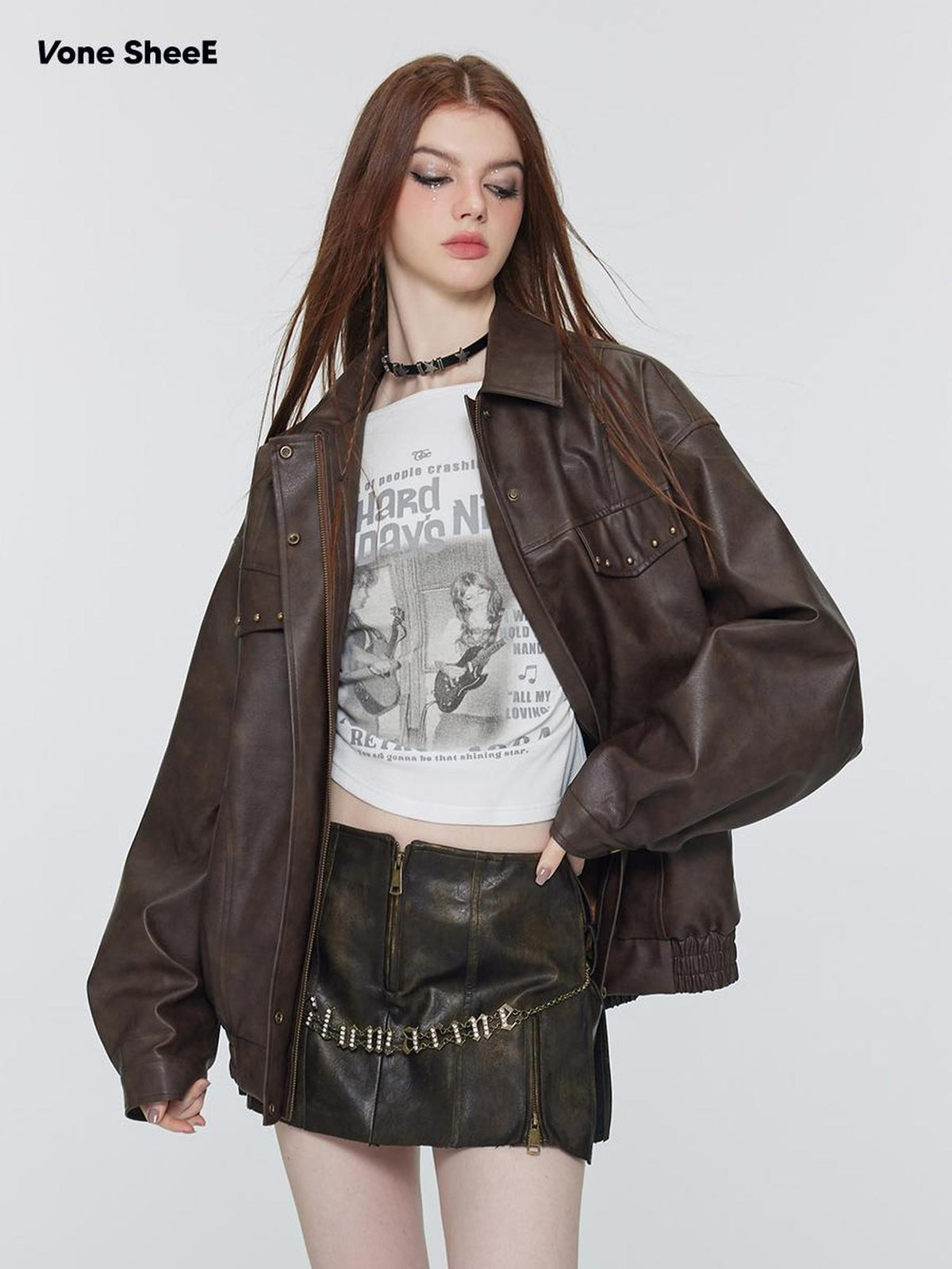 Vone SheeE Studded Cropped American Retro Women&