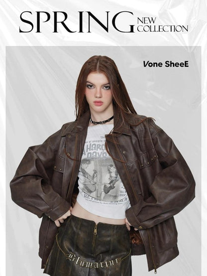 Vone SheeE Studded Cropped American Retro Women&