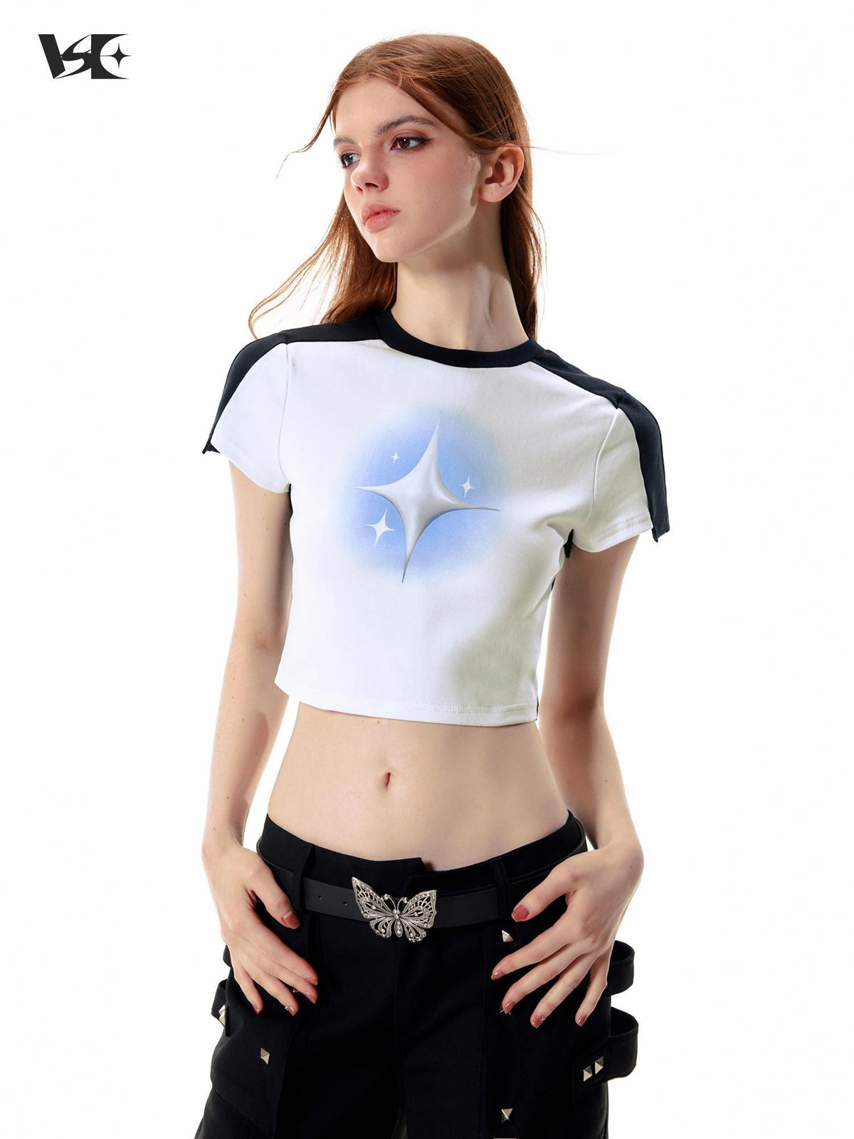 Vone SheeE Tie Dye Print Color Block Short Sleeve Women&