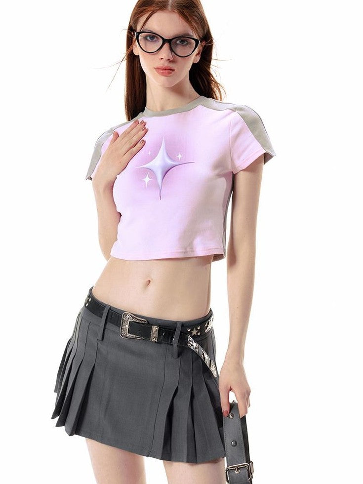 Vone SheeE Tie Dye Print Color Block Short Sleeve Women&