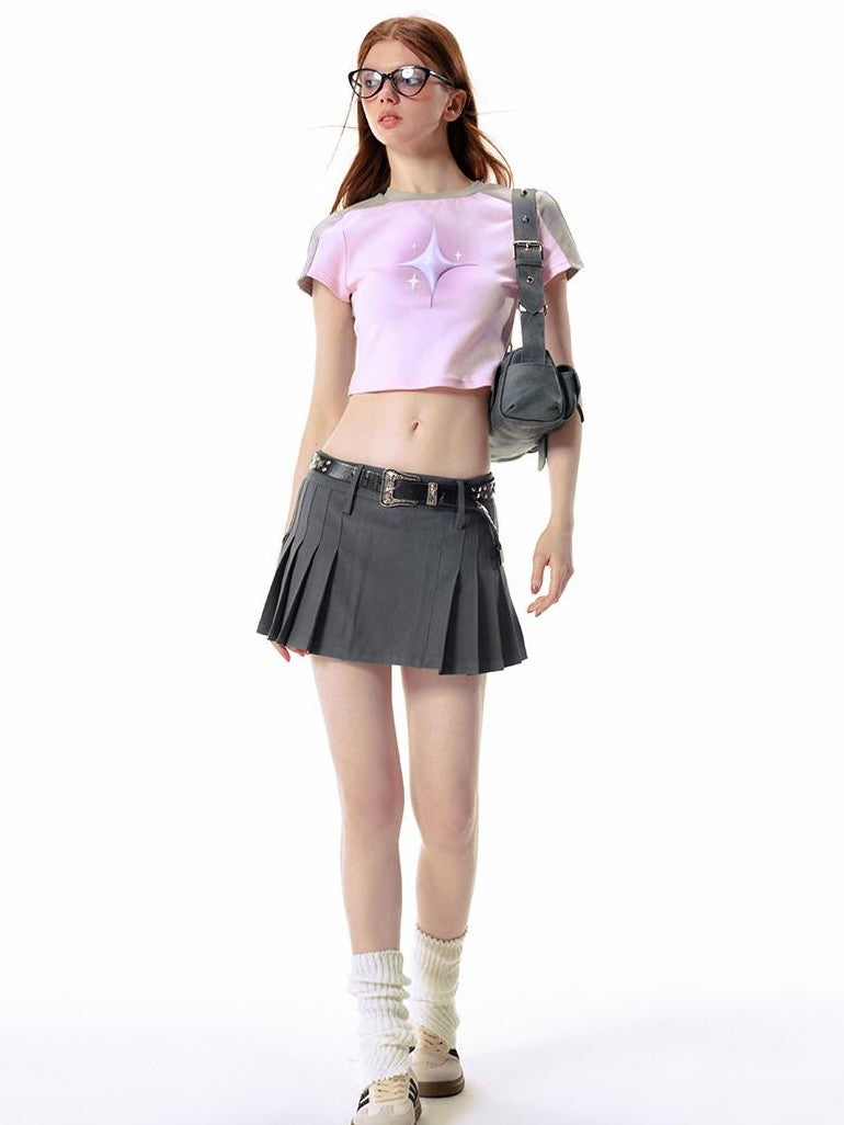 Vone SheeE Tie Dye Print Color Block Short Sleeve Women&