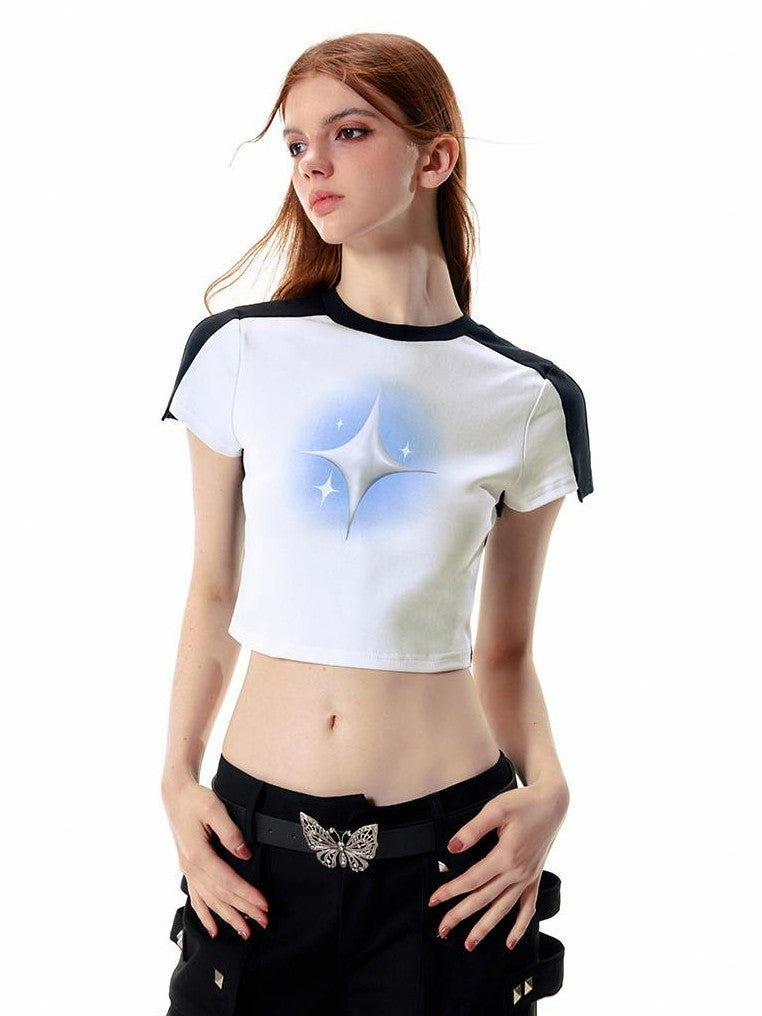 Vone SheeE Tie Dye Print Color Block Short Sleeve Women&