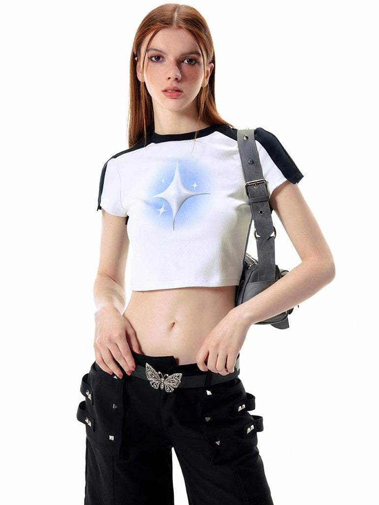 Vone SheeE Tie Dye Print Color Block Short Sleeve Women&