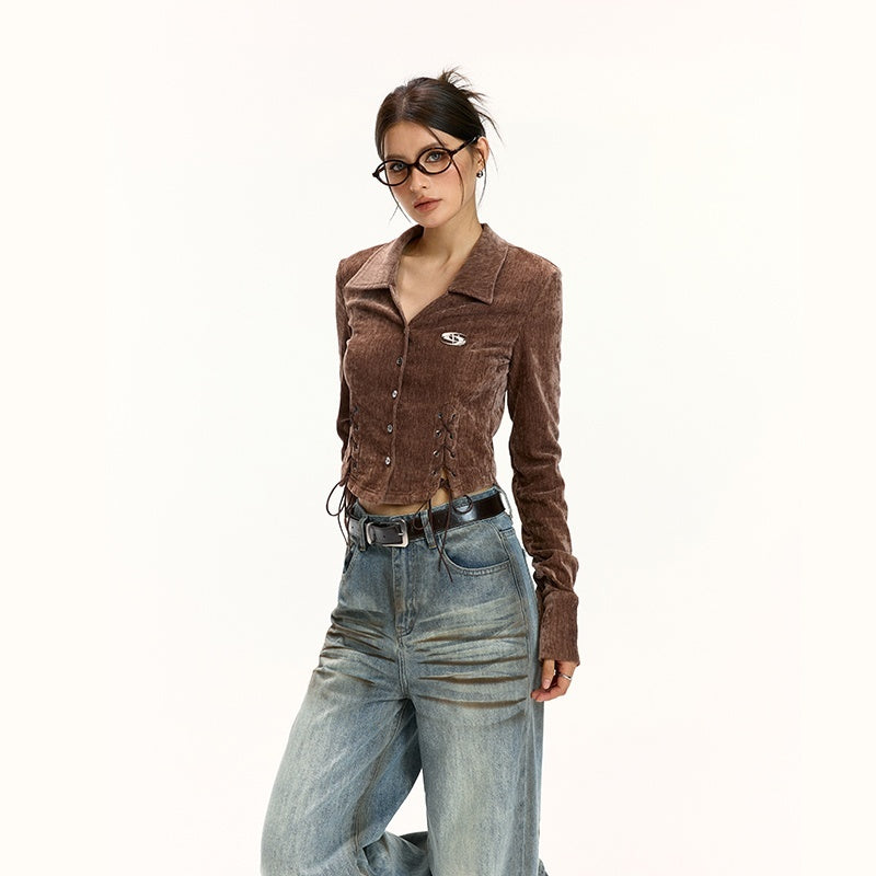 Vone_SheeE_Velvet_Drawstring_Cropped_V-neck_Women&