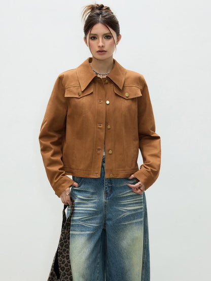 Vone SheeE Vintage Brown Denim Solid Button Loose Fit Women&
