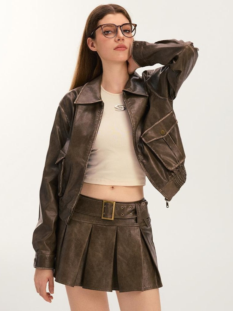 Vone SheeE Vintage Distressed Pleated A Line Women&