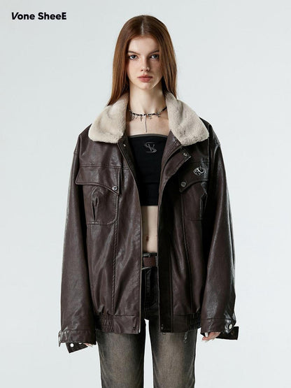 Vone SheeE Washed Faux Fur Loose Fit Streetwear Women&