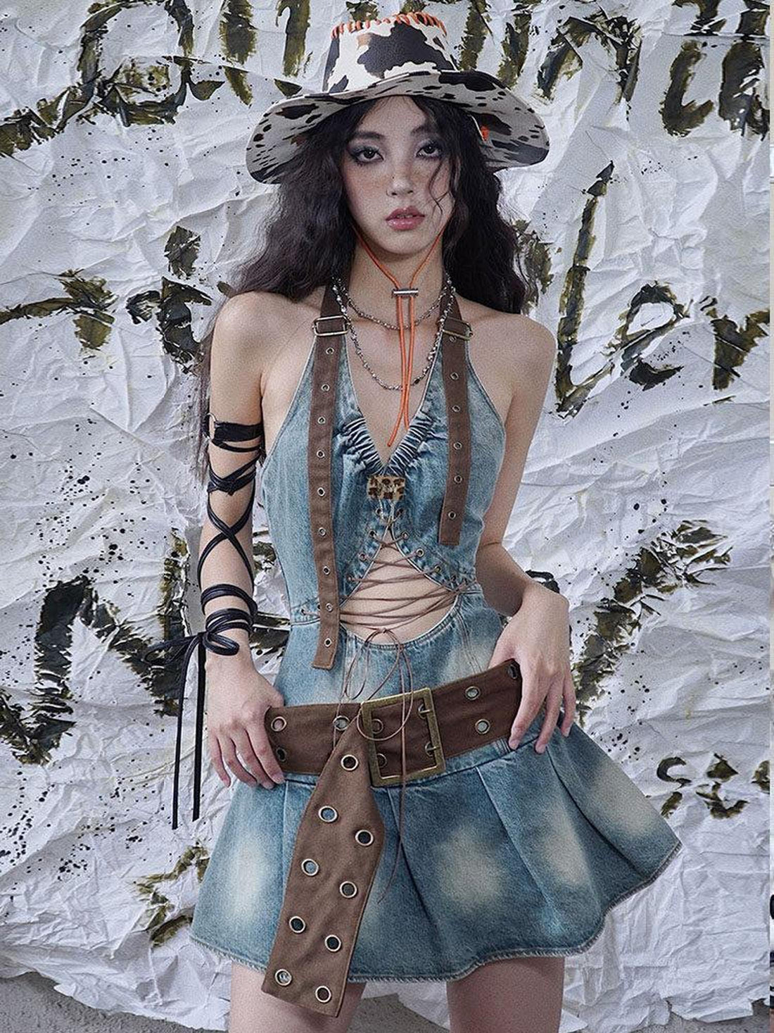 WSW WUSHENWU Breathable 100 Percent Cotton Denim Halter Neck Sexy Club Party Mini Dresses