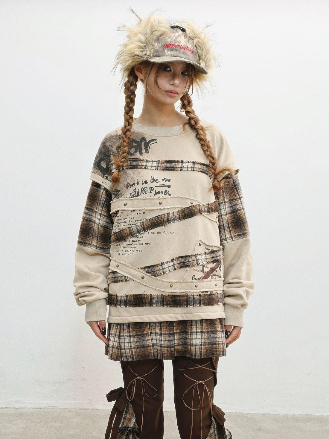 WSW WUSHENWU Camel Wasteland Print Detachable Sleeves Crewneck Women&