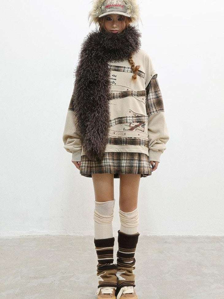 WSW WUSHENWU Camel Wasteland Print Detachable Sleeves Crewneck Women&