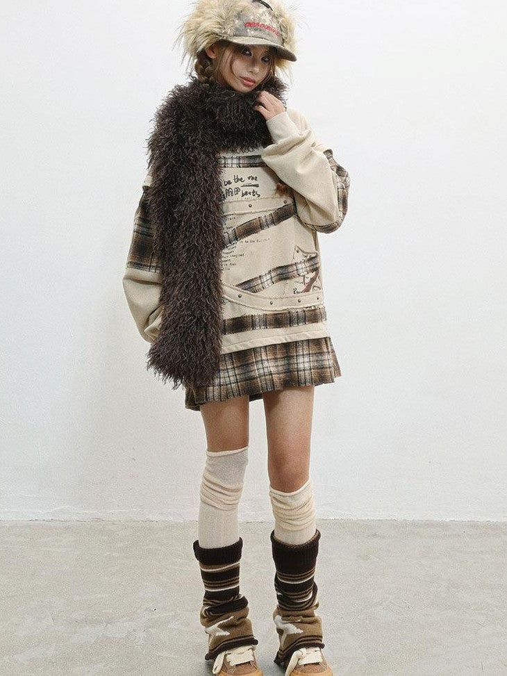 WSW WUSHENWU Camel Wasteland Print Detachable Sleeves Crewneck Women&