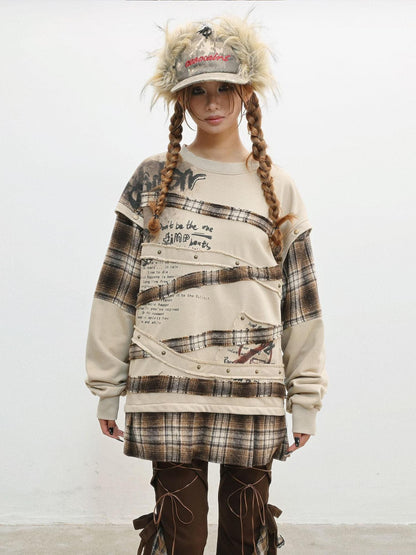 WSW WUSHENWU Camel Wasteland Print Detachable Sleeves Crewneck Women&