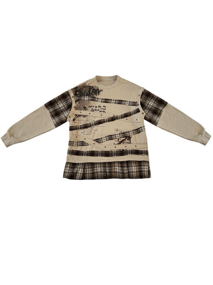 WSW WUSHENWU Camel Wasteland Print Detachable Sleeves Crewneck Women&