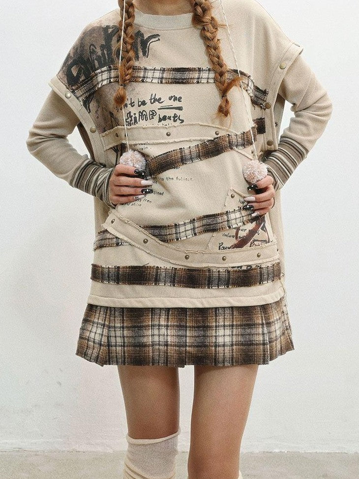 WSW WUSHENWU Camel Wasteland Print Detachable Sleeves Crewneck Women&