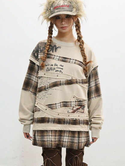 WSW WUSHENWU Camel Wasteland Print Detachable Sleeves Crewneck Women&