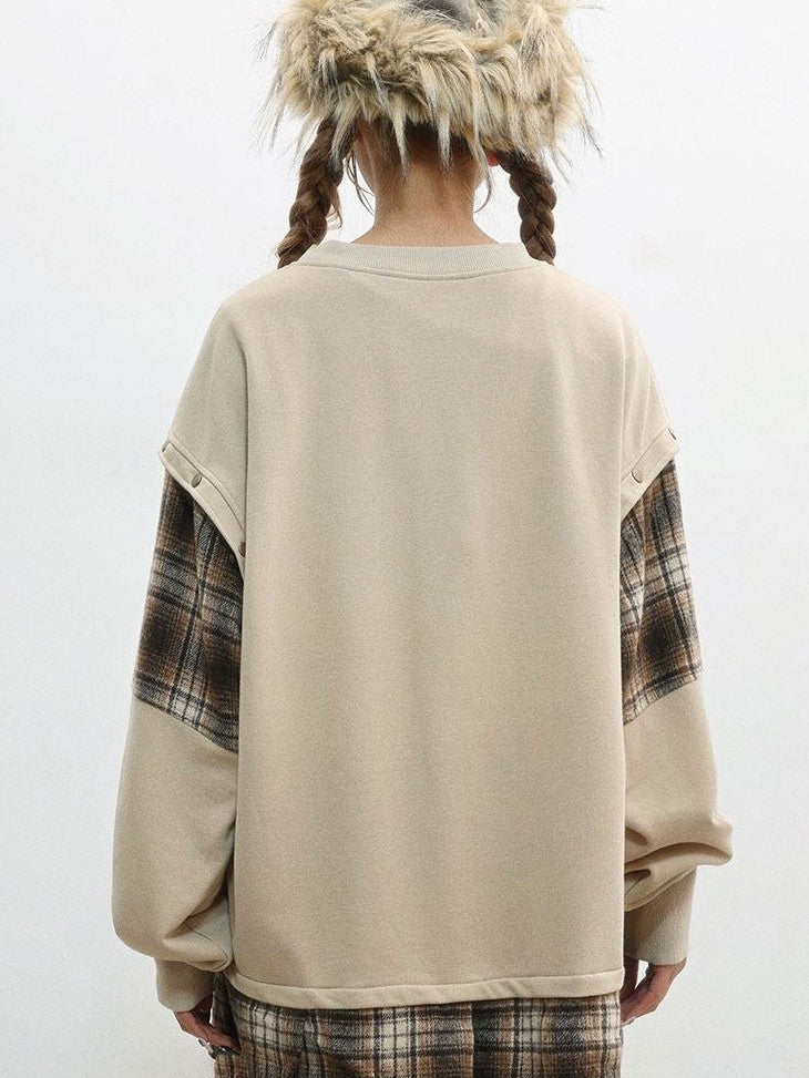 WSW WUSHENWU Camel Wasteland Print Detachable Sleeves Crewneck Women&