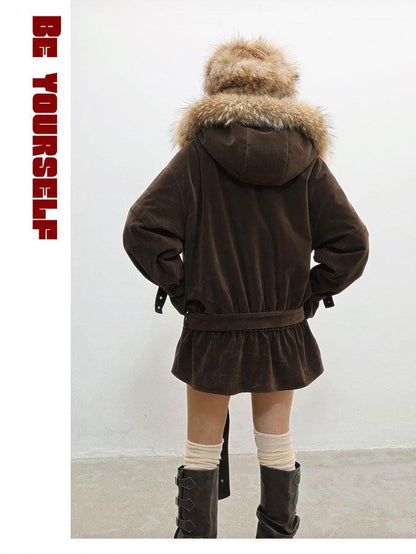 WSW WUSHENWU Coffee French Vintage Hooded Zip Loose Women&