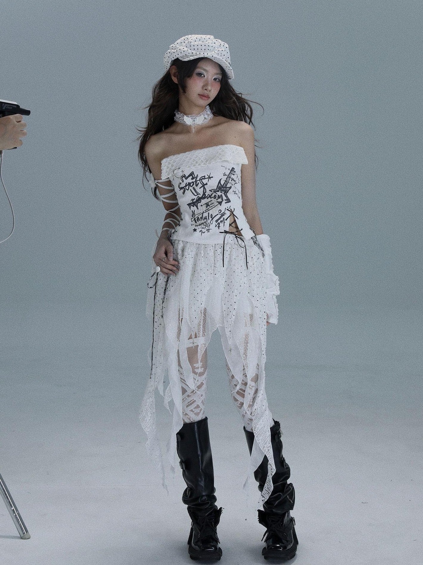 WSW WUSHENWU Cropped Printed Tie Punk Denim Women&