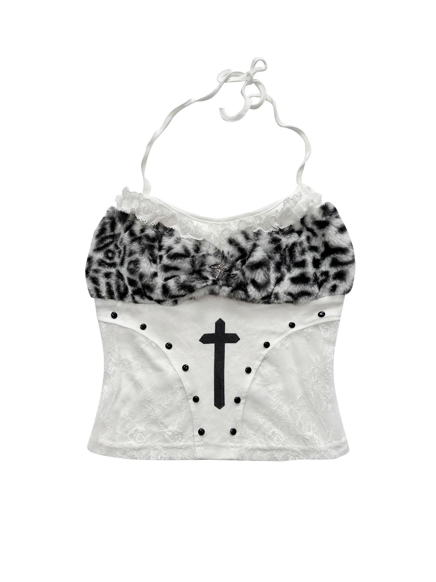 WSW WUSHENWU Crucifix Lace Splice Gothic Punk Crop Slim Women&