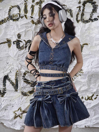 WSW WUSHENWU Denim Rock Backless Original Design Women&