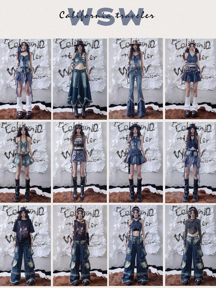 WSW WUSHENWU Denim Rock Backless Original Design Women&
