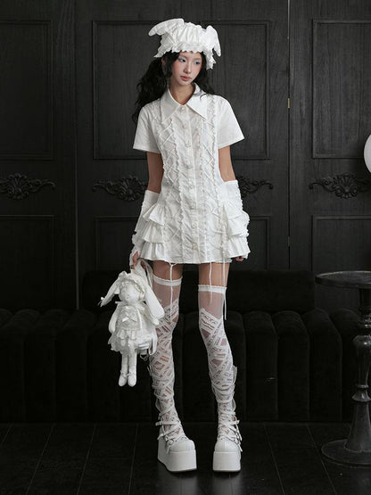 WSW WUSHENWU Gothic Butterfly Lace Up Over Knee White Women&