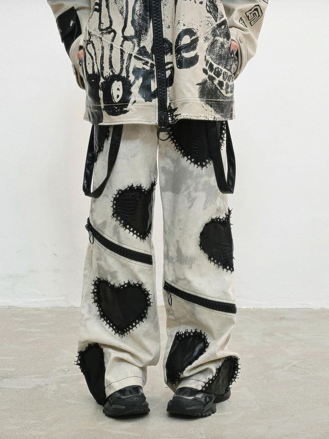WSW WUSHENWU Gray Heavy Distressed Loose Dark Punk Low Waist Women&
