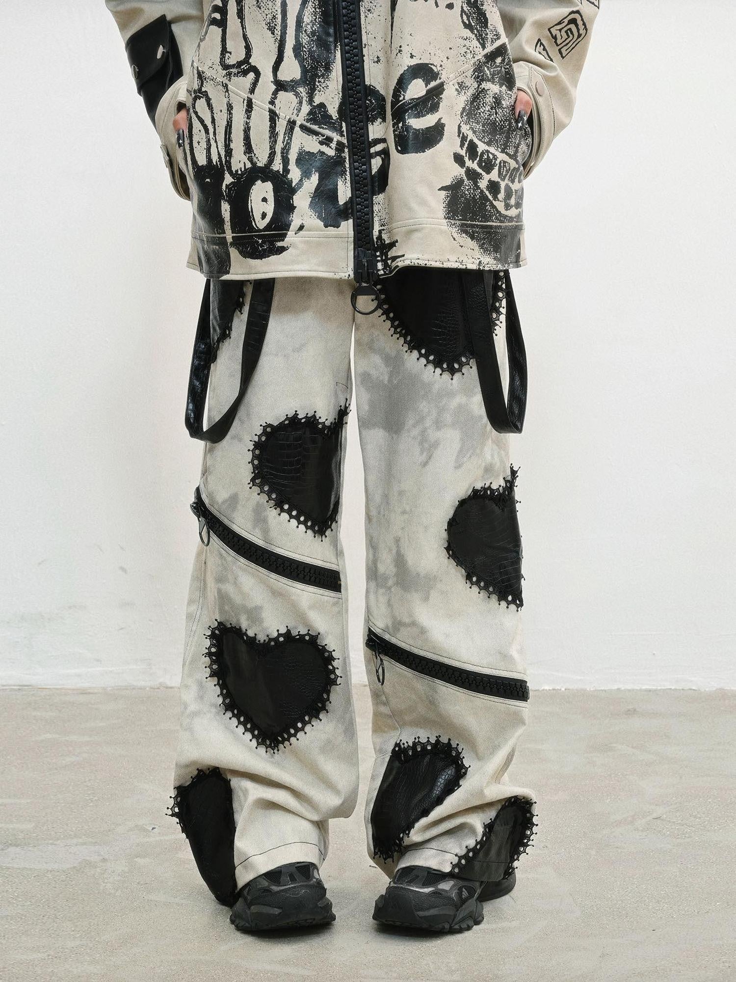 WSW WUSHENWU Gray Heavy Distressed Loose Dark Punk Low Waist Women&