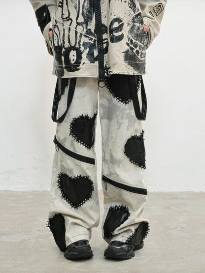 WSW WUSHENWU Gray Heavy Distressed Loose Dark Punk Low Waist Women&