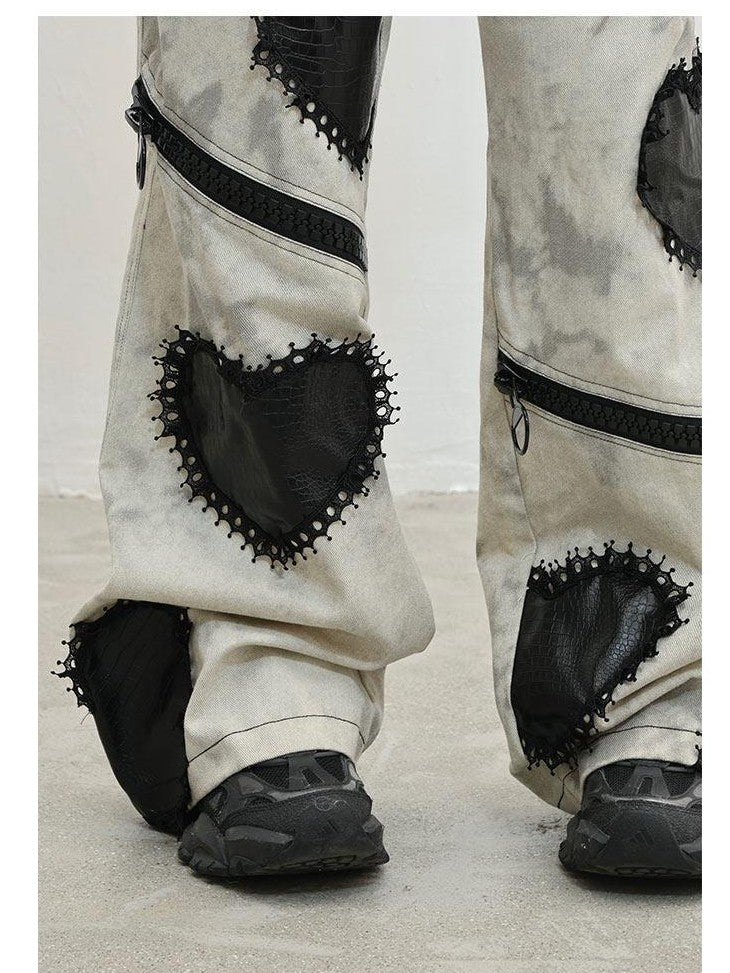 WSW WUSHENWU Gray Heavy Distressed Loose Dark Punk Low Waist Women&