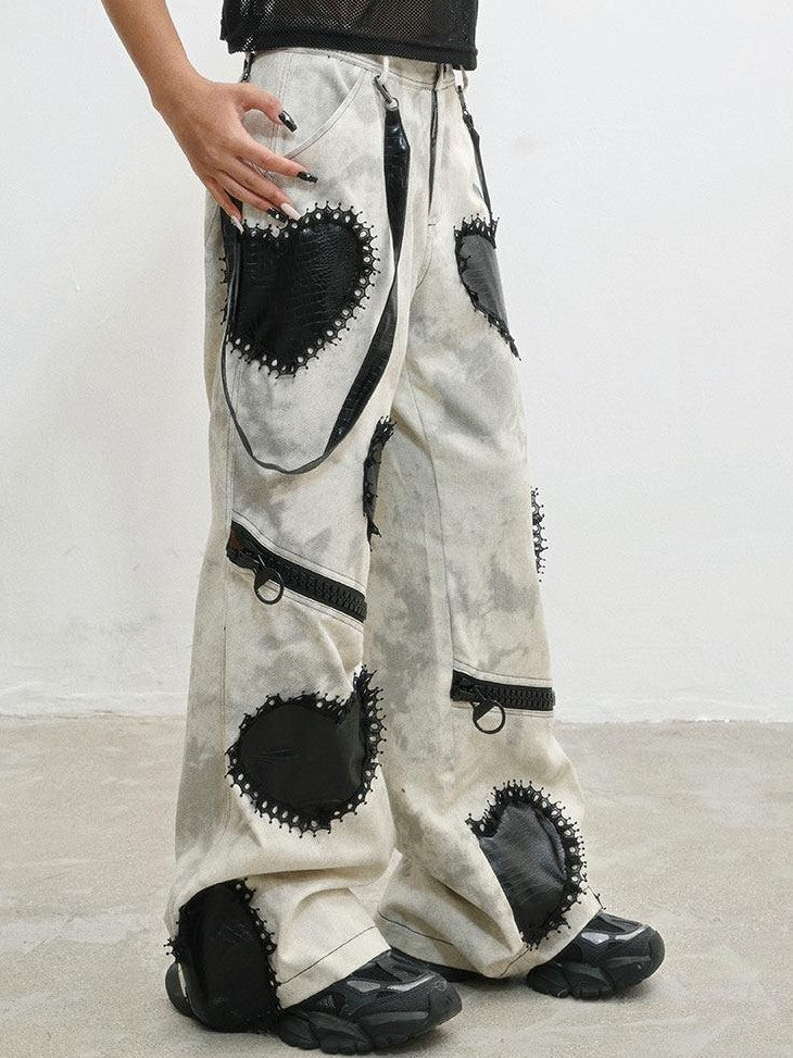 WSW WUSHENWU Gray Heavy Distressed Loose Dark Punk Low Waist Women&