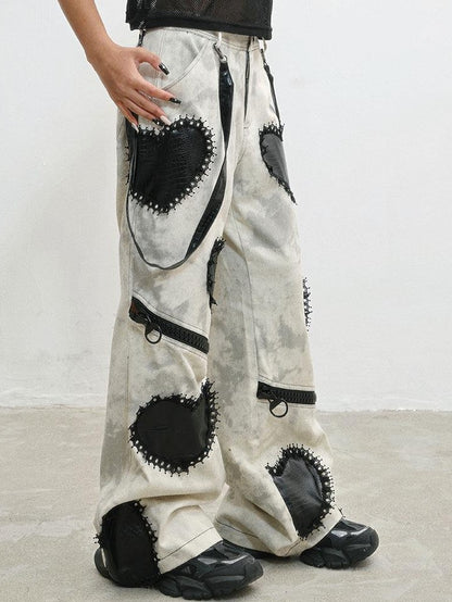 WSW WUSHENWU Gray Heavy Distressed Loose Dark Punk Low Waist Women&