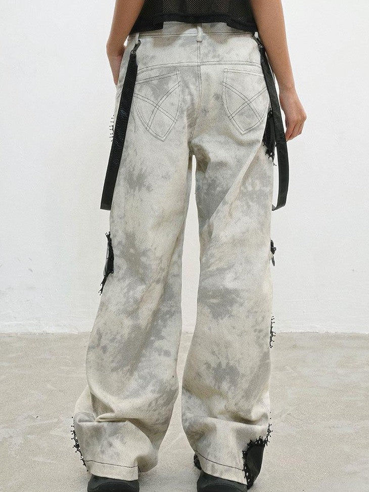 WSW WUSHENWU Gray Heavy Distressed Loose Dark Punk Low Waist Women&