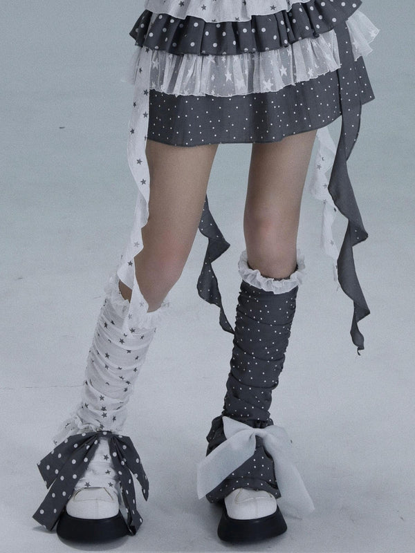 Gray White Polka Dot Bubble Texture Women's Polyester Cotton Nylon Pile Socks