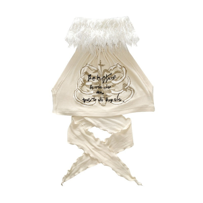 WSW_WUSHENWU_Ivory_Printed_Bandeau_Halter_Open_Back_Detachable_Fur_Women&