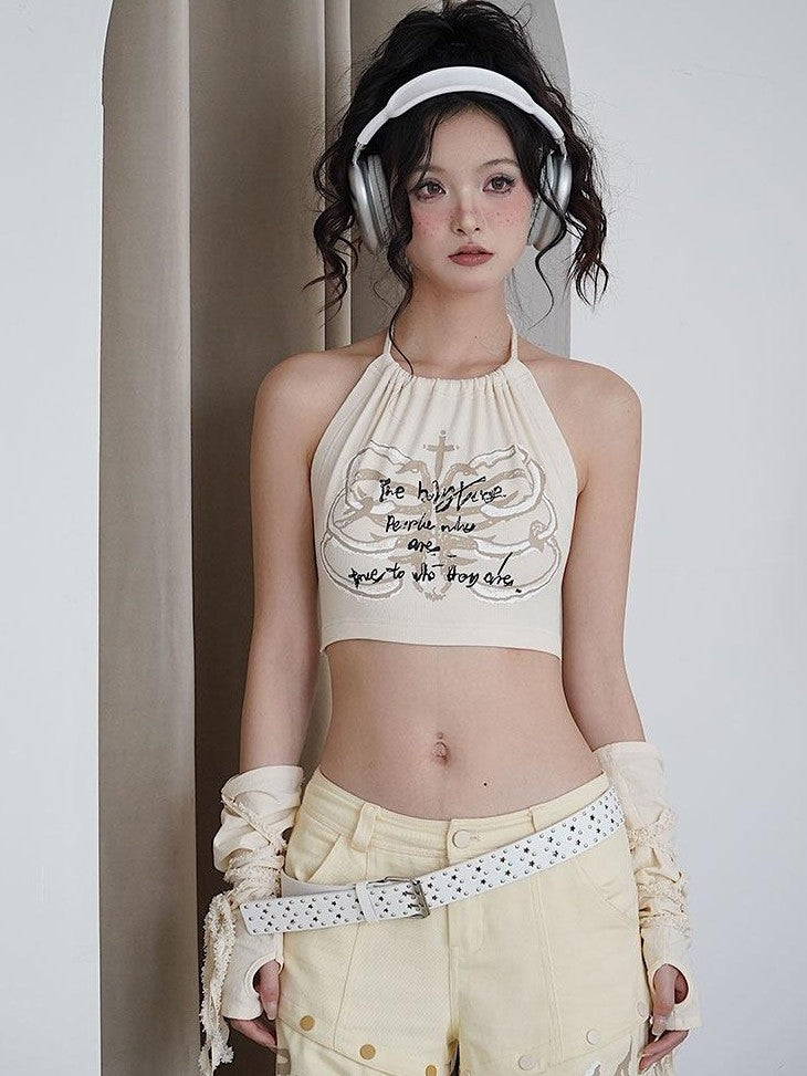 WSW WUSHENWU Ivory Printed Bandeau Halter Open Back Detachable Fur Women&