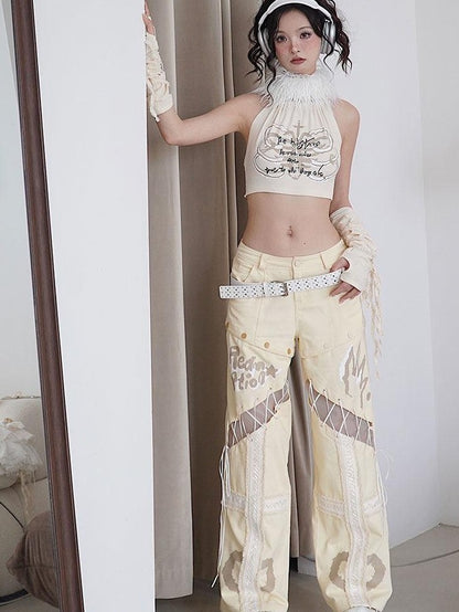 WSW WUSHENWU Ivory Printed Bandeau Halter Open Back Detachable Fur Women&