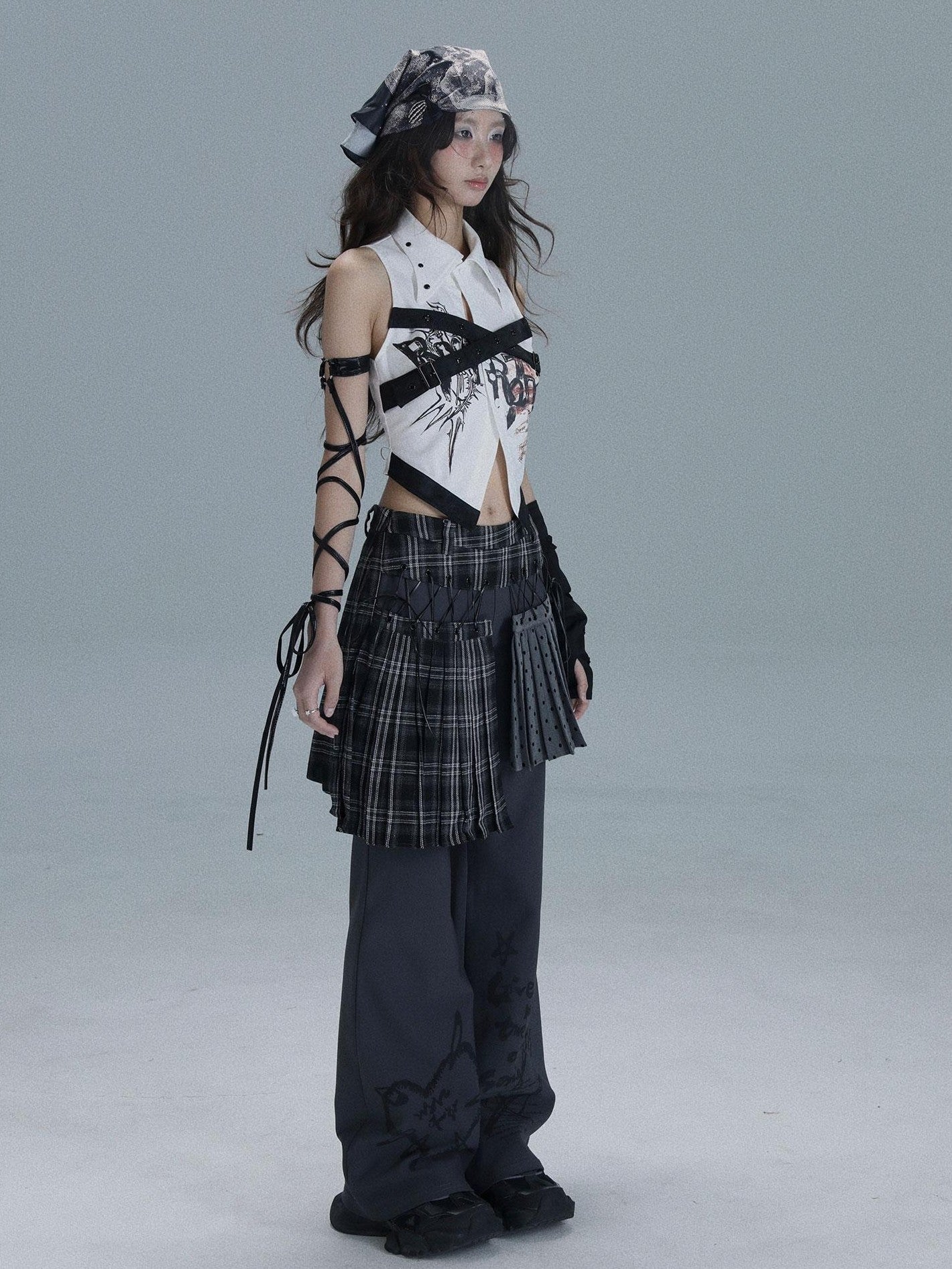 WSW WUSHENWU Plaid Polka Dot Patchwork Layered Women&