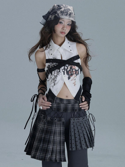 WSW WUSHENWU Plaid Polka Dot Patchwork Layered Women&