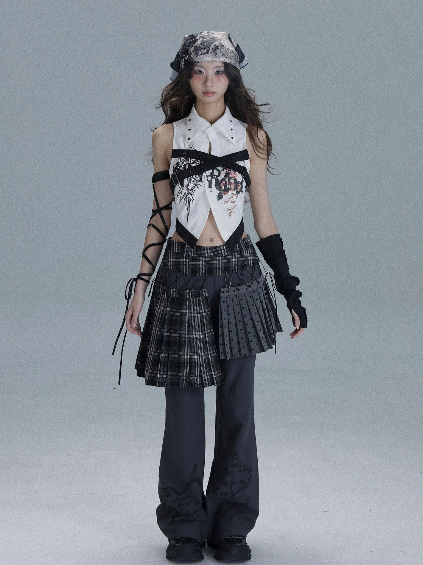 WSW WUSHENWU Plaid Polka Dot Patchwork Layered Women&