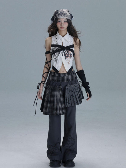 WSW WUSHENWU Plaid Polka Dot Patchwork Layered Women&
