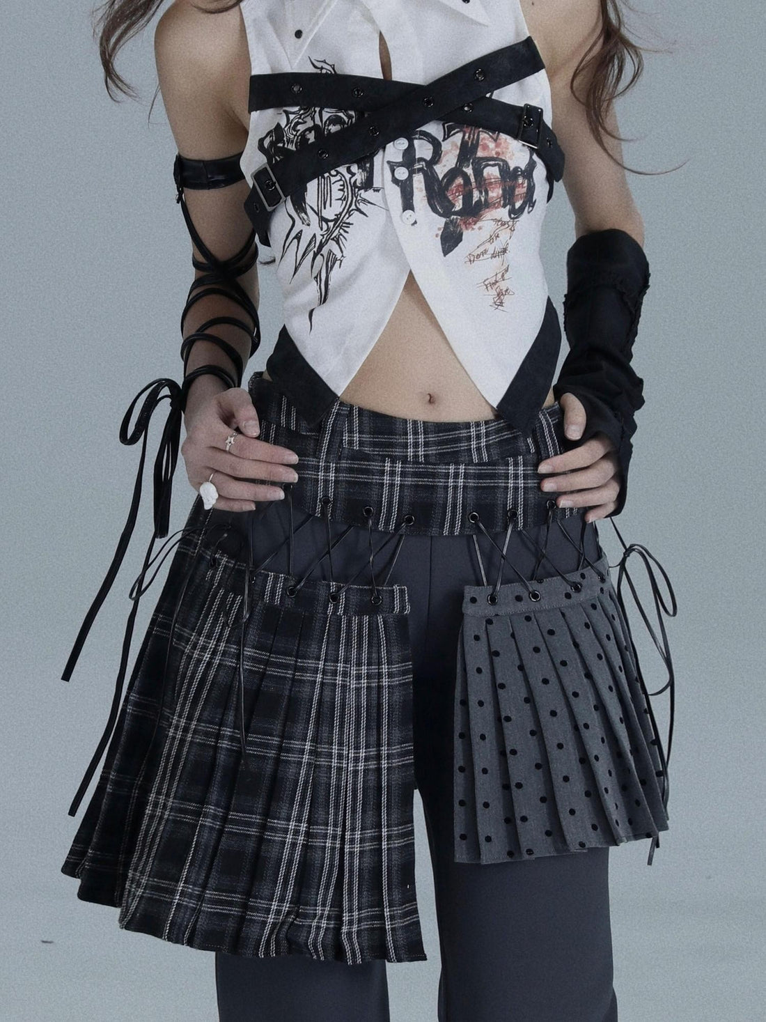 WSW WUSHENWU Plaid Polka Dot Patchwork Layered Women&