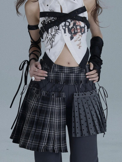 WSW WUSHENWU Plaid Polka Dot Patchwork Layered Women&